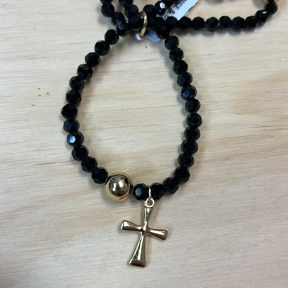 Set of 3 Black Spinel Bracelets with 18K Gold Plated Charms